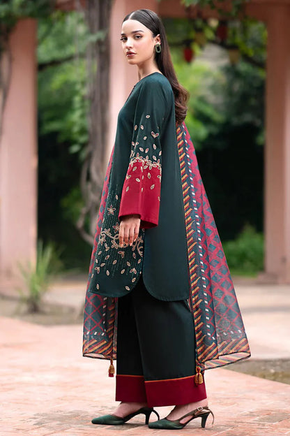 MP944-WINTER 3PC Dhannak Embroidered suit with Printed Shawll