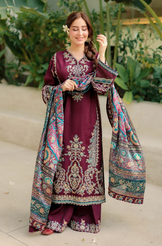 MP1316 - Sapphire - Winter 3PC Dhanak Embroidered Suit