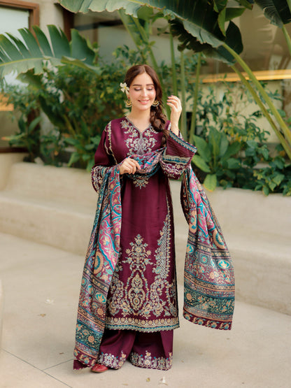 MP1316 - Sapphire - Winter 3PC Dhanak Embroidered Suit