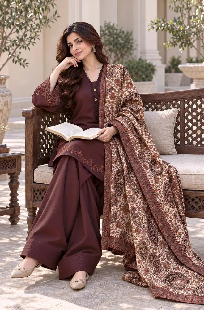 MP1355 - Sapphire - Winter 3PC Dhanak Embroidered Suit