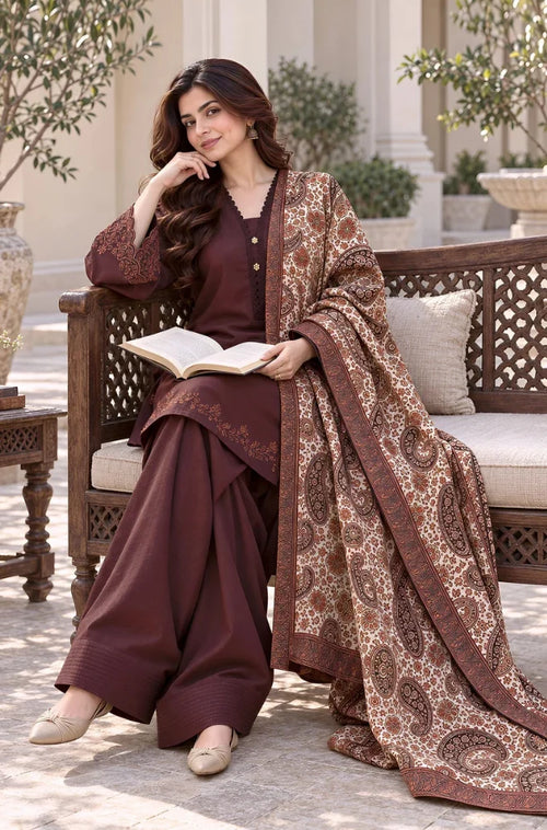 MP1355 - Sapphire - Winter 3PC Dhanak Embroidered Suit