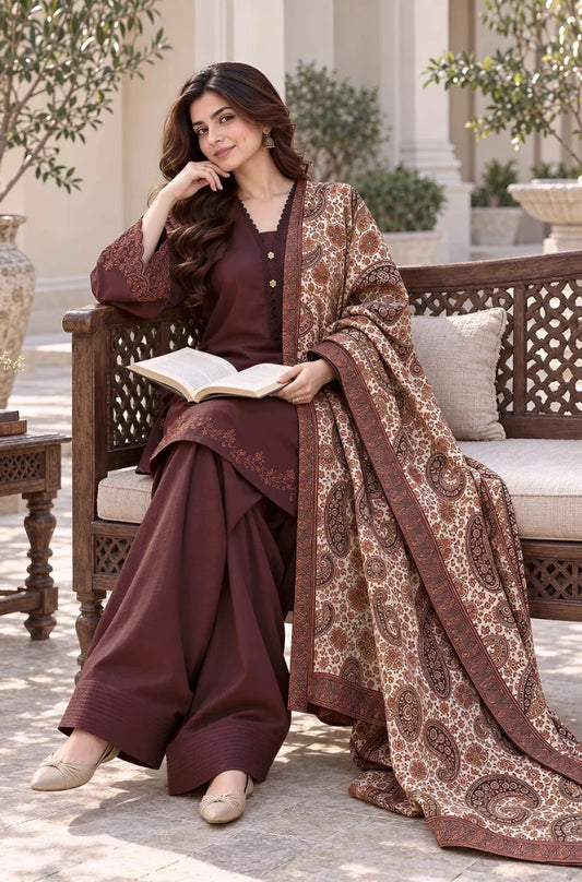 MP1355 - Sapphire - Winter 3PC Dhanak Embroidered Suit