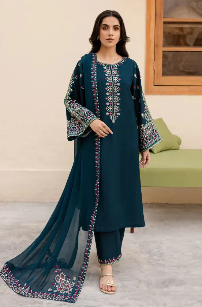 MP33113 - Sapphire - Winter 3PC Dhanak Embroidered Suit