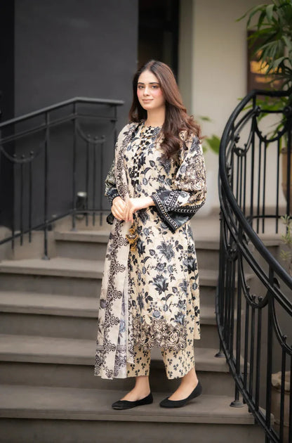 MP3389-Sapphire - Winter 3PC Karandi Digital Print Dress