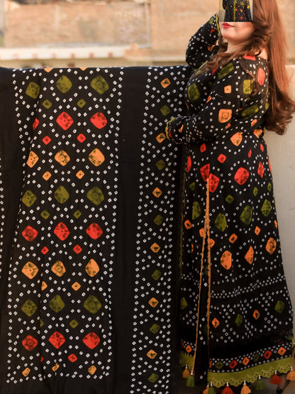 MP1201 - Lawn Digital Printed Rajasthani Chunri Dress