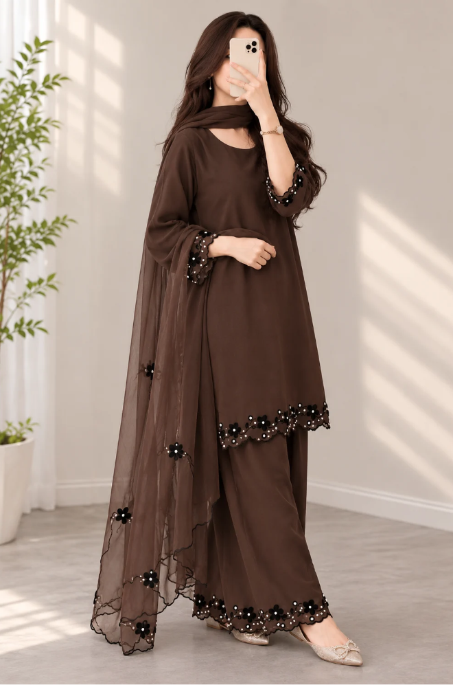 MP1342 - Bunaai - Winter-3PC Shamooz Silk Embroidered Suit