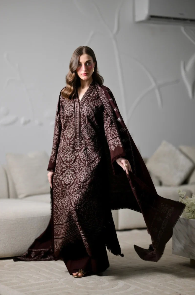 MP1345 - ZAIB - Winter 3PC Dhanak Embroidered Suit
