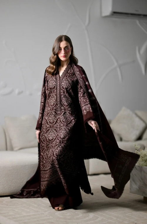 MP1345 - ZAIB - Winter 3PC Dhanak Embroidered Suit