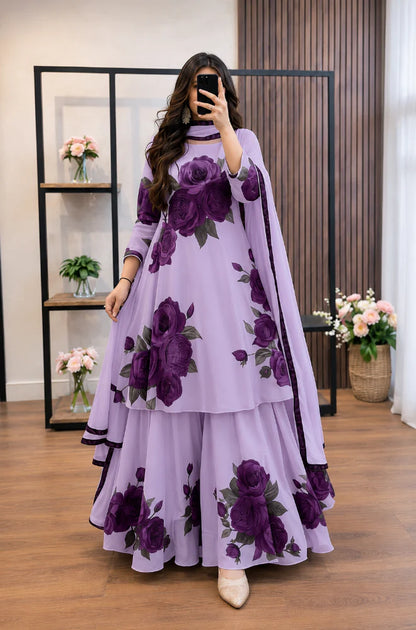 MP1227- Maliha - 3 piece Lawn frock style Printed suit
