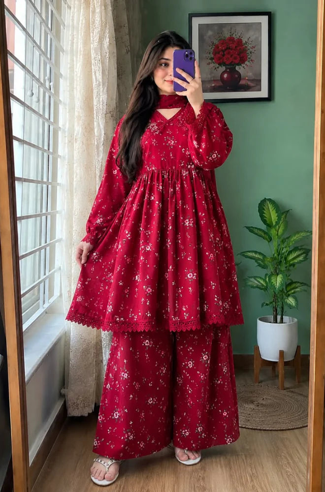 MP1239 - Maliha - 3 piece Lawn frock style Printed suit