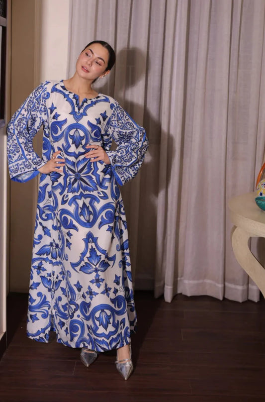 MP1130 - Bunaai 2 piece Silk printed coord kaftan