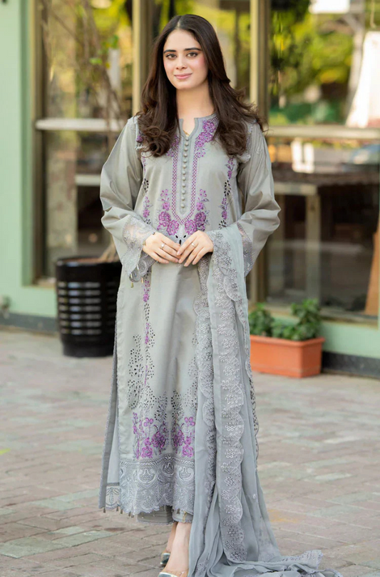 MP1101 - Winter Unstitched 3PCs Embroidered Dhanak Dress With Embroidered Chiffon Dupatta