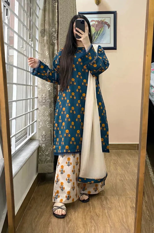 MP1152 - Summer 3PC Lawn Digital Print Dress