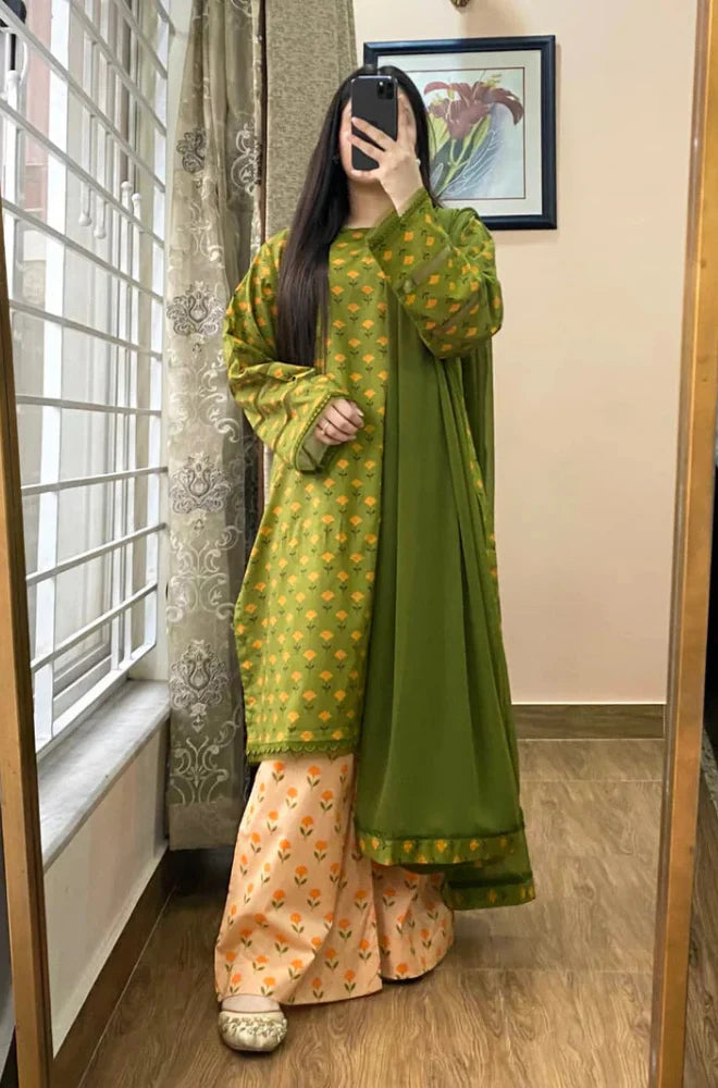 MP1153 - Summer 3PC Lawn Digital Print Dress