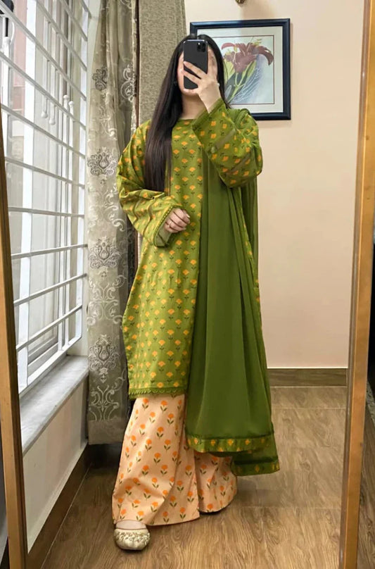 MP1153 - Summer 3PC Lawn Digital Print Dress