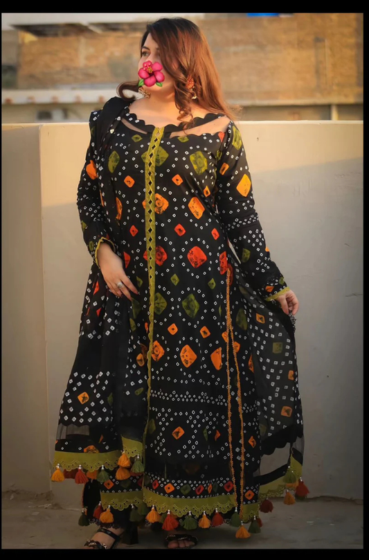 MP1201 - Lawn Digital Printed Rajasthani Chunri Dress