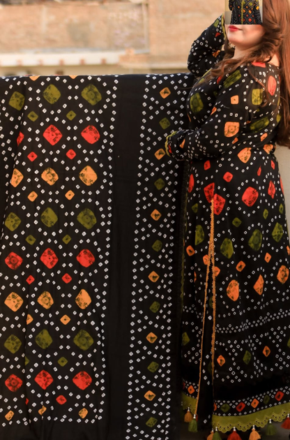 MP1201 - Lawn Digital Printed Rajasthani Chunri Dress