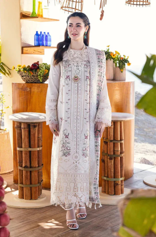 MP1316 - QALAMKAR - 3PC LAWN CHIKANKAARI EMBROIDERED SHIRT WITH ORGANZA EMBROIDERED DUPATTA AND TROUSER