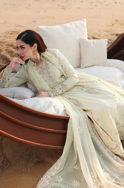 MP1313 Summer -3PC LAWN CHIKANKARI EMB SHIRT WITH CHIFFON EMB DUPATTA