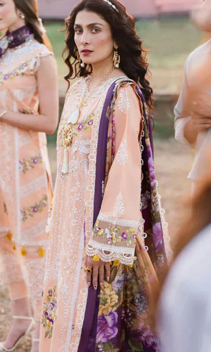 MP711-SUMMER MUSHQ 3PC EMBROIDERED LAWN SUIT WITH PRINTED SILK DUPATTA