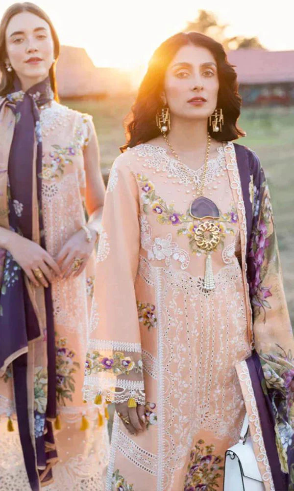 MP711-SUMMER MUSHQ 3PC EMBROIDERED LAWN SUIT WITH PRINTED SILK DUPATTA