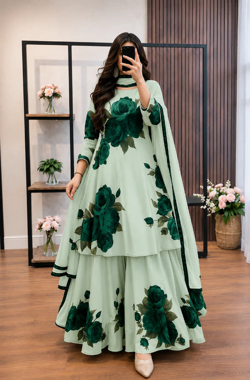 MP1228 - Maliha - 3 piece Lawn frock style Printed suit