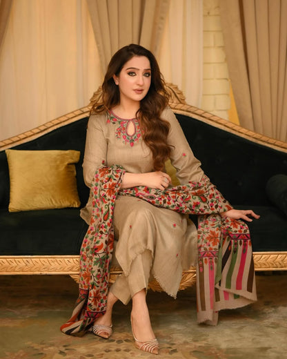 MP33131 - Winter 3PC Dhanak Embroidered Suit