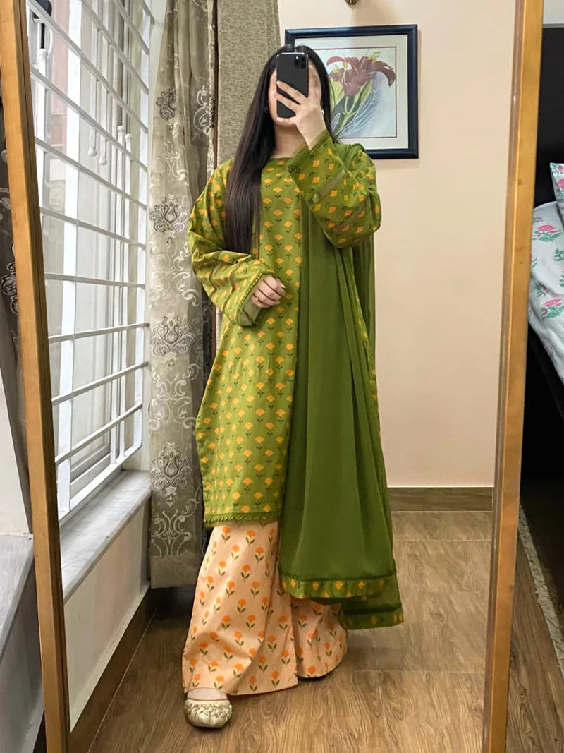MP1153 - Summer 3PC Lawn Digital Print Dress