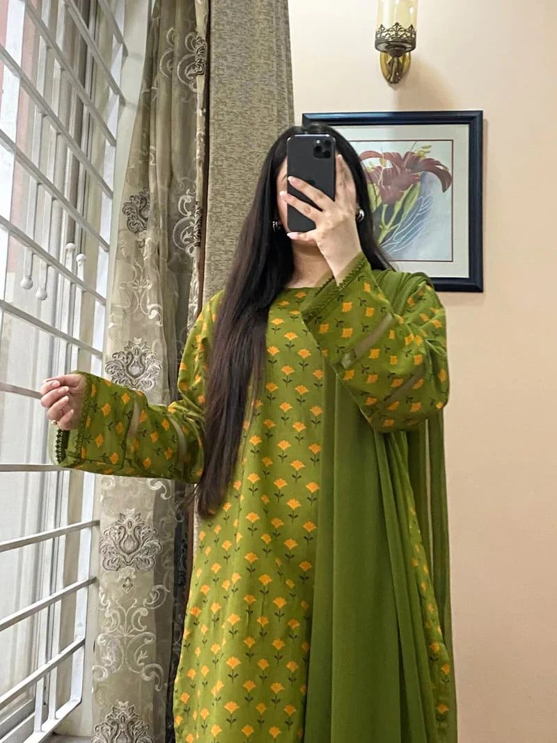 MP1153 - Summer 3PC Lawn Digital Print Dress