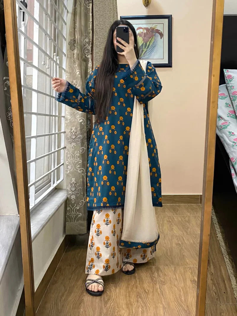 MP1152 - Summer 3PC Lawn Digital Print Dress