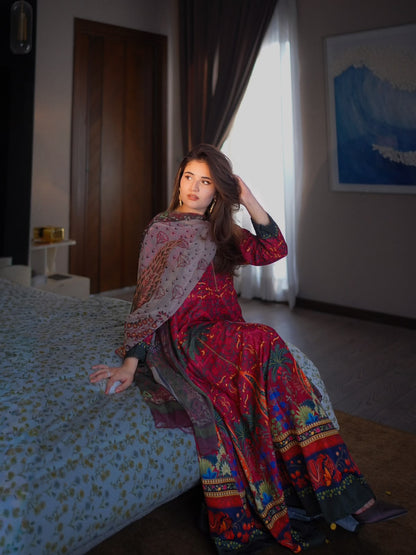 MP1225 - kiswazirwa - Summer Lawn Digital Printed Frock 3Pc