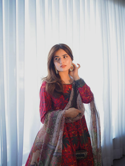 MP1225 - kiswazirwa - Summer Lawn Digital Printed Frock 3Pc
