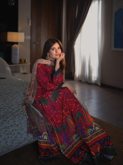 MP1225 - kiswazirwa - Summer Lawn Digital Printed Frock 3Pc