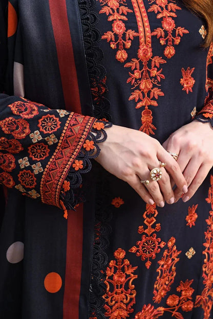 MP1243 - UNSTITCHED WINTER BATIK-3PC DHANAK EMBROIDERED SHIRT WITH COURTRAI PRINTED SHAWL