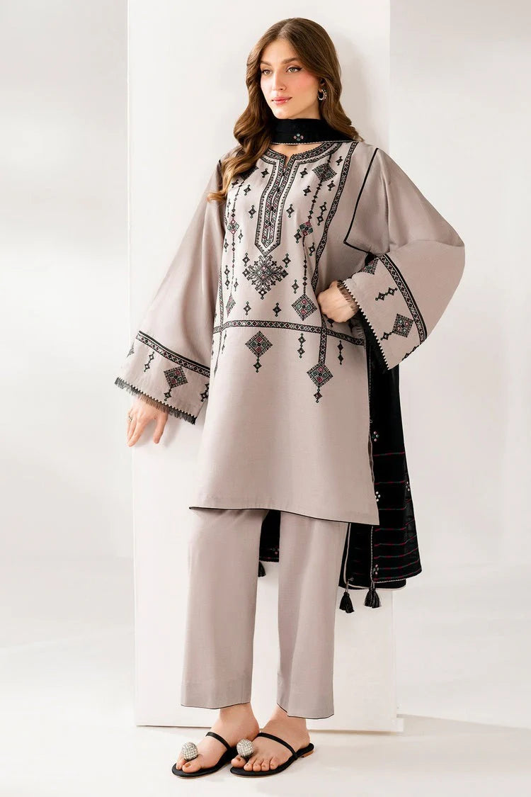 MP1237 -  Winter 3PC DHANAK EMBROIDERED SHIRT WITH DHANAK EMBROIDERED SHAWL AND TROUSER-BIC-