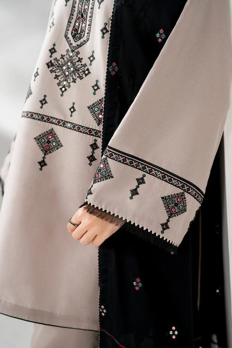 MP1237 -  Winter 3PC DHANAK EMBROIDERED SHIRT WITH DHANAK EMBROIDERED SHAWL AND TROUSER-BIC-