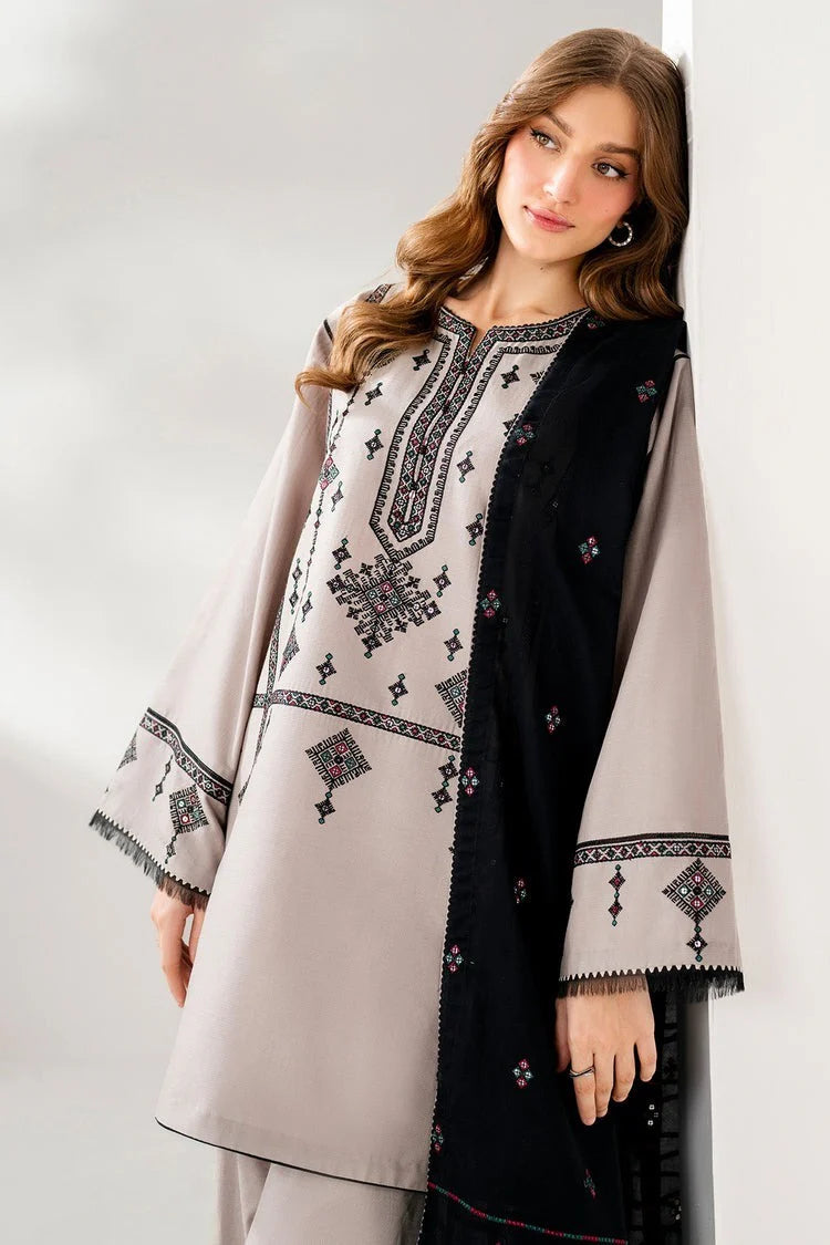 MP1237 -  Winter 3PC DHANAK EMBROIDERED SHIRT WITH DHANAK EMBROIDERED SHAWL AND TROUSER-BIC-
