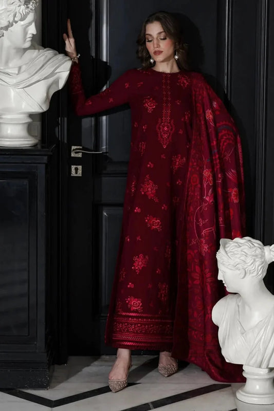 MP1238 - UNSTITCHED WINTER BATIK-3PC DHANAK EMBROIDERED SHIRT WITH COURTRAI PRINTED SHAWL & TROUSER