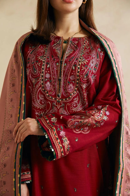 MP602-WINTER 3-Pc Embroidered Dhanak Suit with Heavy Embroidered Dhanak Shawll
