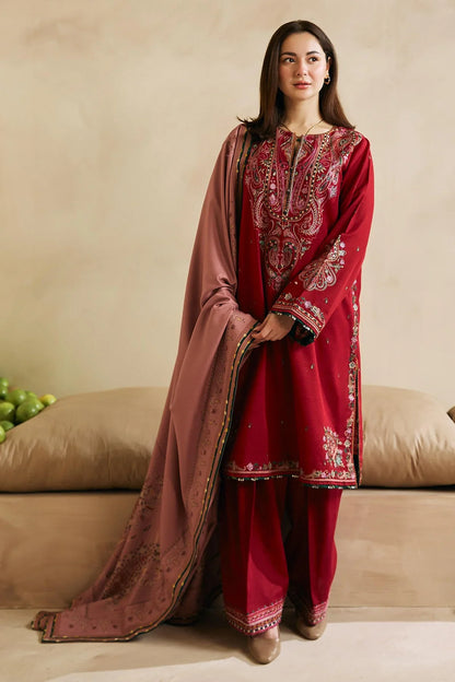 MP602-WINTER 3-Pc Embroidered Dhanak Suit with Heavy Embroidered Dhanak Shawll