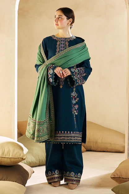 MP590-WINTER 3-Pc Embroidered Dhanak Suit with Heavy Embroidered Dhanak Shawll
