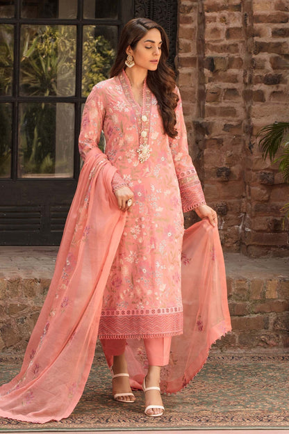 MP246-Bareeze -Embroided 3pc Lawn dress with embroidered chiffon dupatta