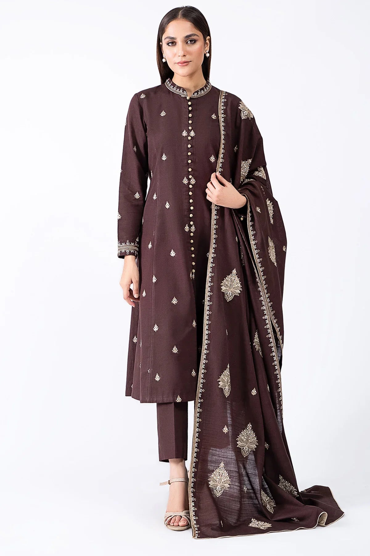 MP604-WINTER 3-Pc Embroidered Dhanak Suit with Heavy Embroidered Dhanak Shawll