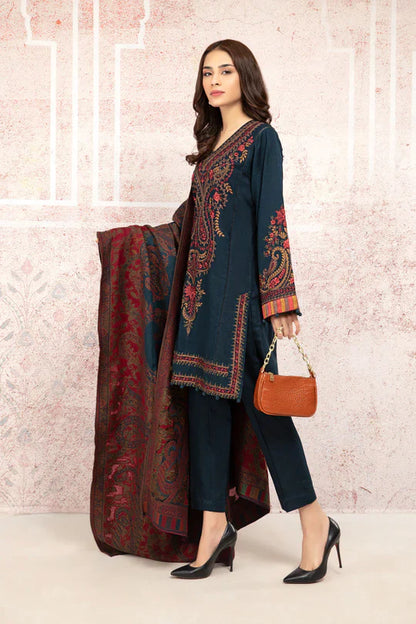 MP582-Winter 3PC Khaddar Embroidered Suit with Printed Wool Shawll