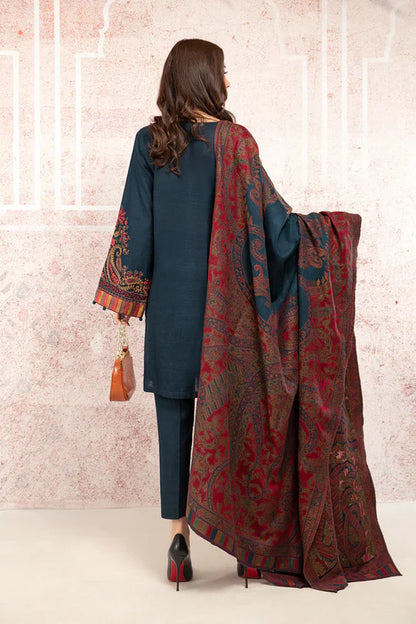 MP582-Winter 3PC Khaddar Embroidered Suit with Printed Wool Shawll