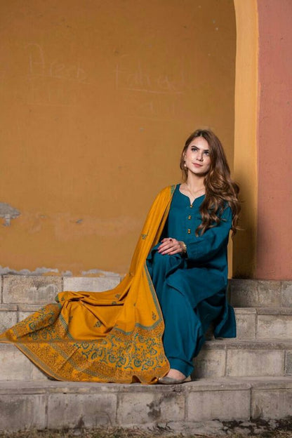 MP554- WINTER 3 Piece Dhanak Suit with digital printed wool shawll