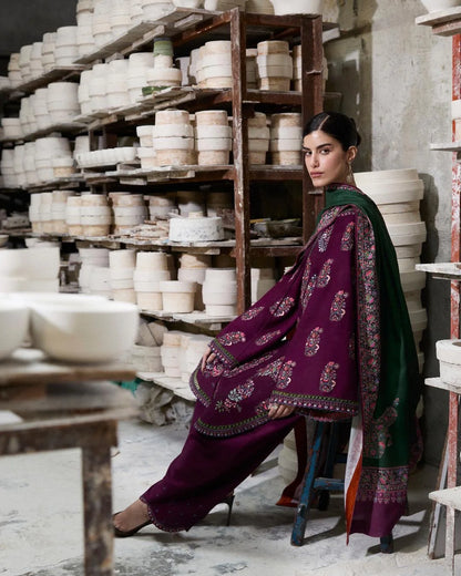 MP33134 - Hussain Rehar - Winter 3PC Dhanak Embroidered Suit