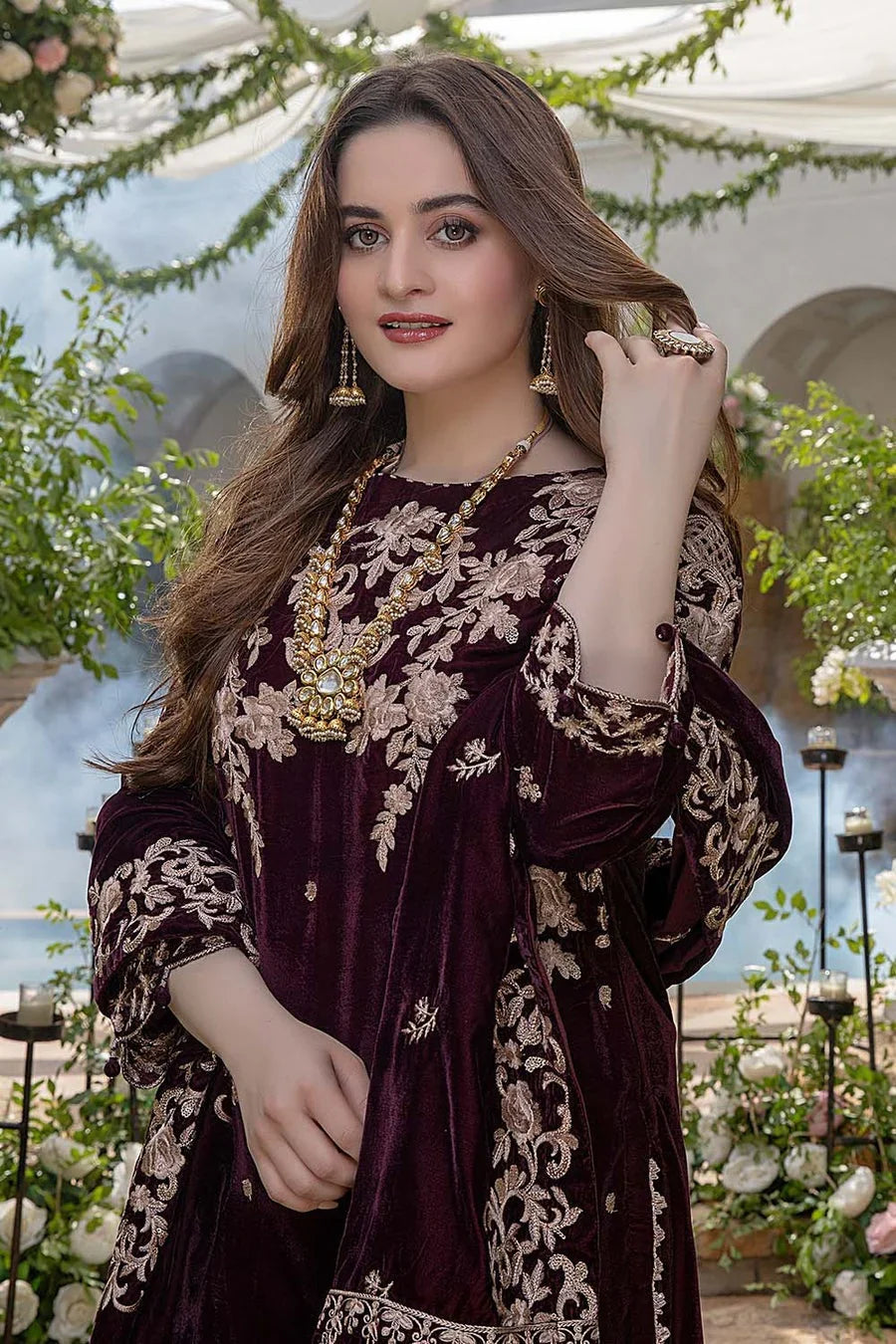 MP403-Embroidered Velvet Three piece With Velvet Shawl Winter Collection