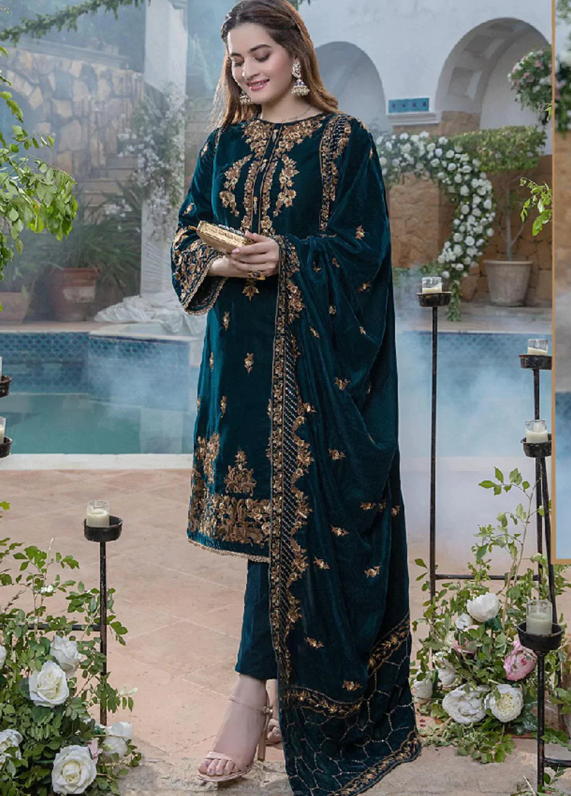 MP404-Embroidered Velvet Three piece With Velvet Shawl Winter Collection Rs.8,500.00 Rs.6,500.00