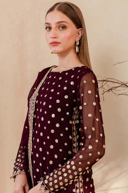 MP1104 - Winter Unstitched 3PCs Embroidered Velvet Dress With Embroidered Organza Dupatta